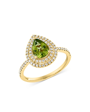 Bloomingdale's Peridot & Diamond Pear-cut Halo Ring In 14k Yellow Gold - 100% Exclusive In Green/gold