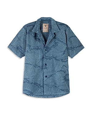 Oas Wavy Terry Short Sleeve Camp Shirt In Blue