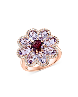 Bloomingdale's Pink Amethyst, Rhodolite & Diamond Flower Ring In 14k Rose Gold - 100% Exclusive In Pink/rose Gold