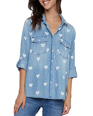 Love Heart Print Denim Shirt