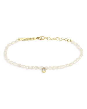 Zoë Chicco 14k Yellow Gold Cultured Pearl Bead & Diamond Charm Bracelet In White/gold
