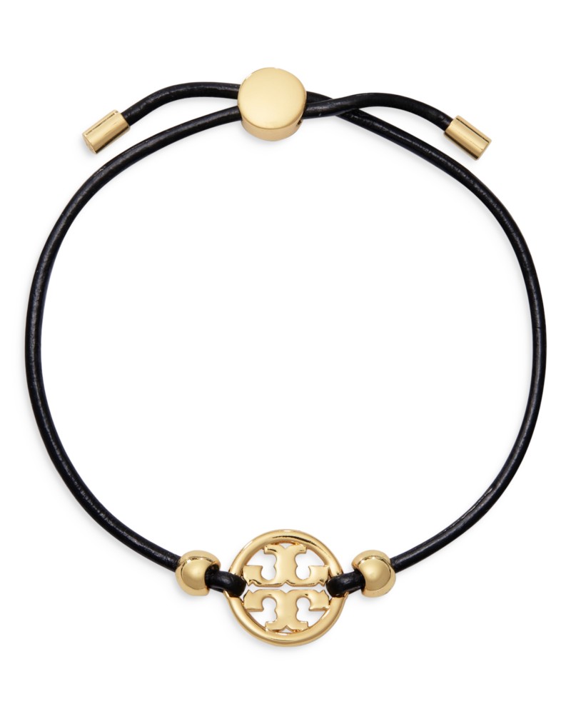 Tory Burch Miller Logo Charm Color Cord Slider Bracelet in Black/Gold