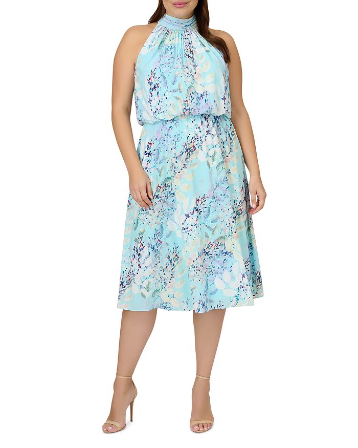 Adrianna Papell Plus Watercolor Floral Print Dress | Bloomingdale's