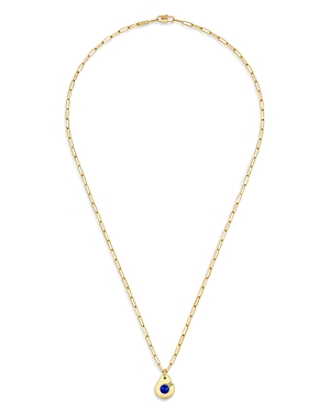 18K Yellow Gold Menottes Lapis Lazuli Pendant Necklace, 17.7