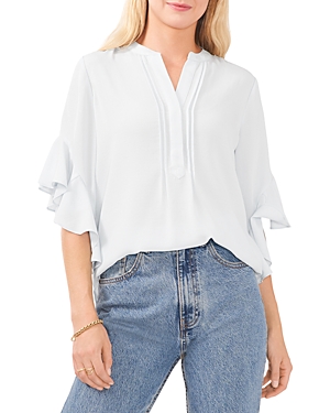 VINCE CAMUTO SPLIT NECK RUFFLE SLEEVE BLOUSE