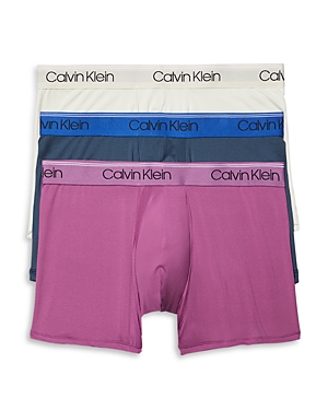 Calvin Klein Microfiber Stretch Wicking Boxer Briefs, Pack Of 3 In Amethyst/silver Birch/midnight Navythy