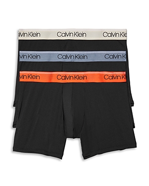 Calvin Klein Microfiber Stretch Wicking Boxer Briefs, Pack Of 3 In Black W/ Asphalt Grey/mudstone/acid Orange Wbs