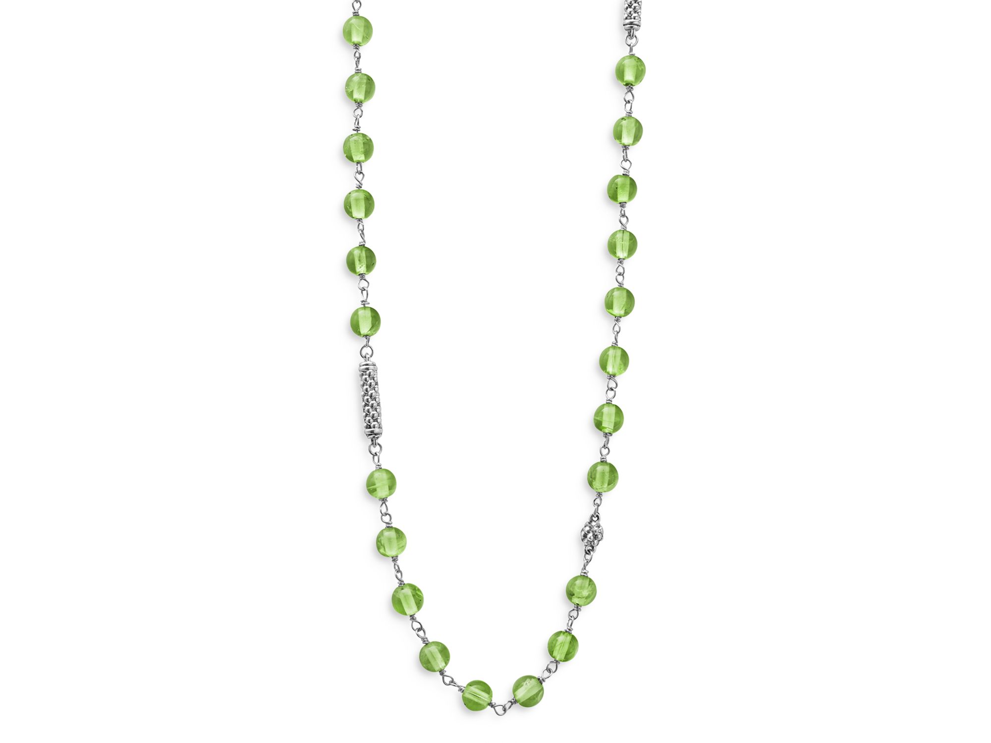 Sterling Silver Caviar Peridot Bead Station Necklace, 34" - Image 1