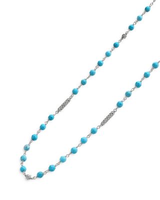 Sterling Silver Caviar Turquoise Bead Station Necklace, 16"-18"