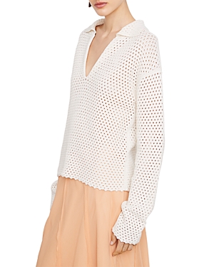 Vince Baja Cotton Collared Open Knit Sweater In Cream
