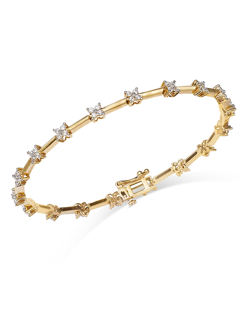 Bloomingdale's Diamond Flower Cluster Station Bracelet In 14k Yellow Gold, 1.00 Ct. T. W. - Exclusive In Gold/white