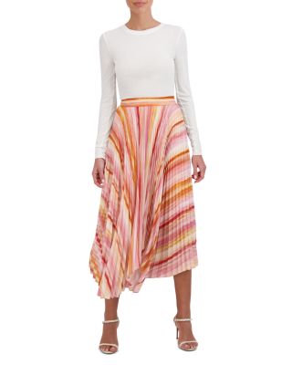 Ombr&eacute; Stripe Pleated Handkerchief Midi Skirt