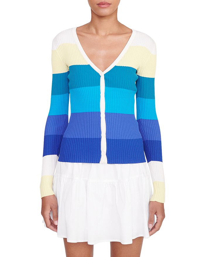 Staud Cargo Button Front Sweater In Pacific Stripe