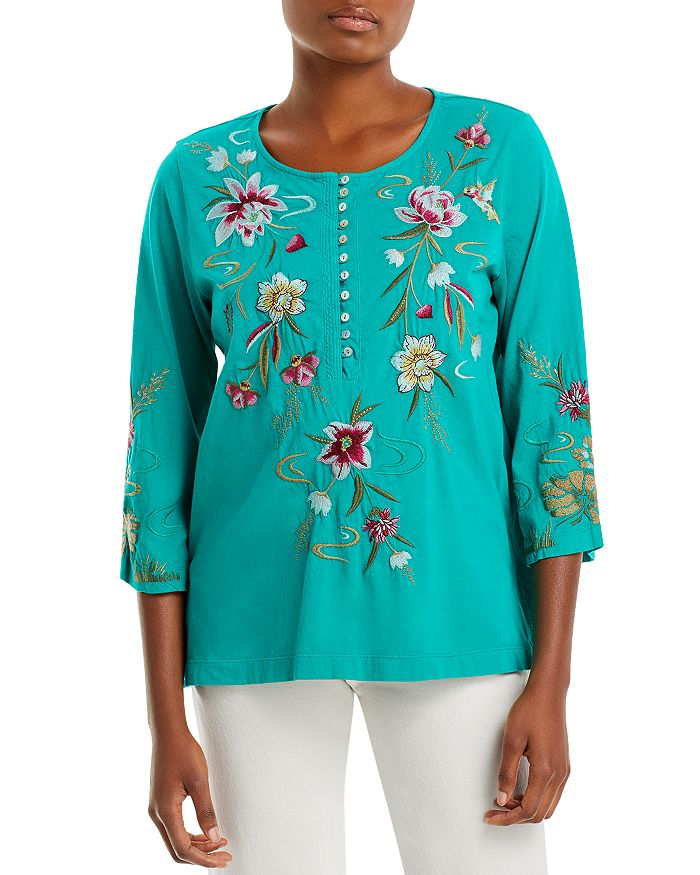 Johnny Was Maisie Button Front Embroidered Cotton Top Bloomingdale s