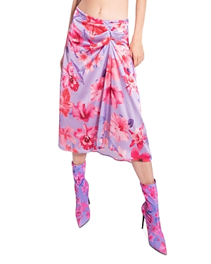 Pinko Draped Floral-print Midi Skirt In Ynb