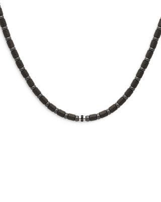 Roberto Demeglio - Men's 18K White Gold Black Diamond Carbon Fiber & Ceramic Bead Necklace, 24"