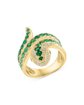 Bloomingdale's Fine Collection - Emerald & Diamond Bypass Snake Ring in 14K Yellow Gold