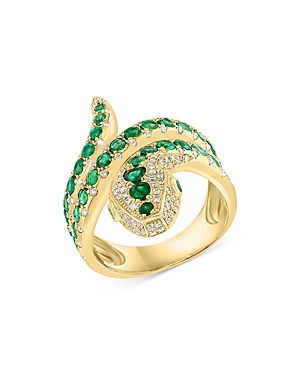 Bloomingdale's Emerald & Diamond Bypass Snake Ring In 14k Yellow Gold - 100% Exclusive In Green/gold