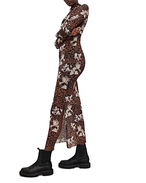 Allsaints Tia Alessandra Long Sleeve Midi Dress In Animal Brown
