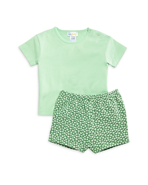 Bloomie's Baby Girls' Top & Floral Print Shorts Set - Baby In Green