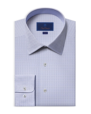 Shop David Donahue Trim Fit Graphic Check Dress Shirt In White/blue