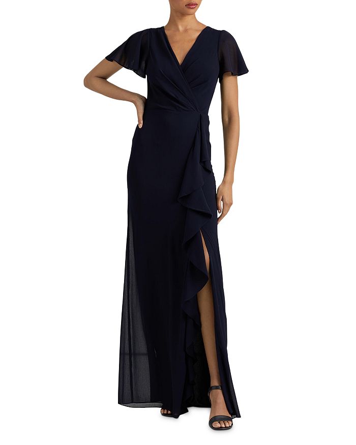 Ralph Lauren Belted Ruffle Georgette Gown | Bloomingdale's
