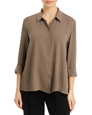 Eileen Fisher Classic Collar Easy Silk Button-up Shirt In Cblst