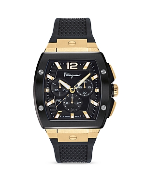 Shop Ferragamo F-80 Tonneau Ion Plated Stainless Steel Chronograph Watch, 41.8mm In Black