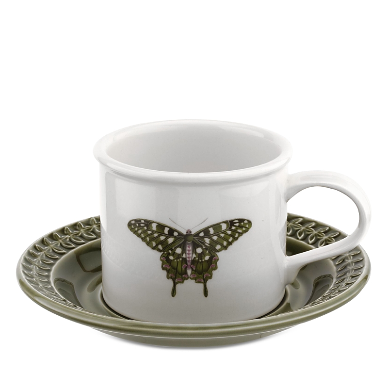 Portmeirion Botanic Garden Harmony Breakfast Cup & Embossed Saucer In Forest Green