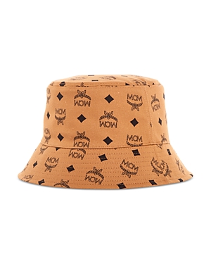 Mcm Logo Faux Leather Bucket Hat In Cognac