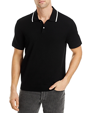 Theory Goris Tipped Collar Polo In Fine Bilen In Black White