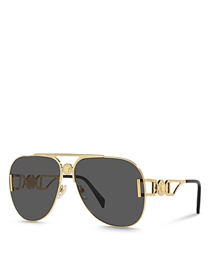 Shop Versace Solid Pilot Sunglasses, 63mm In Gold/gray Solid