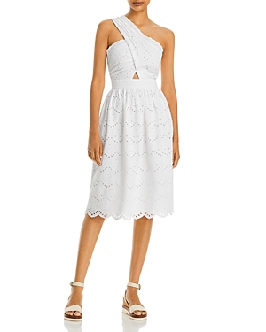 French Connection Frenh Connection Appelona Cotton One Shoulder Eyelet Dress In Linen White