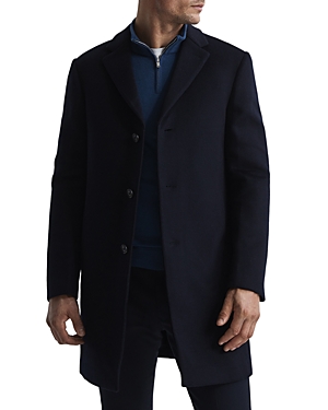 Reiss Gable Epsom Wool Blend Overcoat In Navy