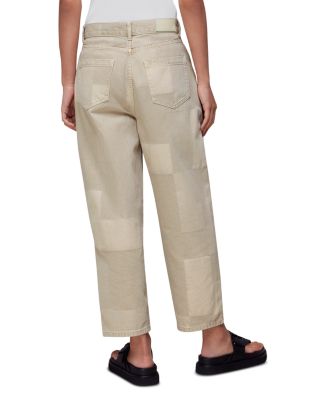 Cotton Authentic Patchwork High Rise Boyfriend Jeans in Stone