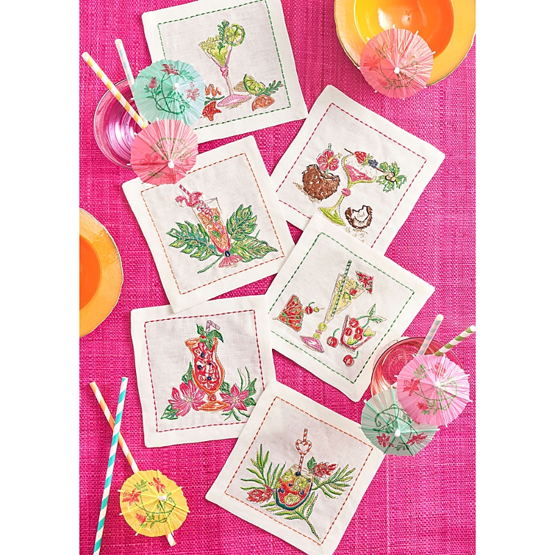 Kim Seybert Tropicana Cocktail Napkin, Set Of 6 In A Gift Box In White/multi