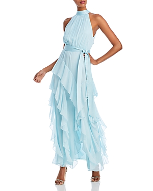 Alice and Olivia Emelia Silk Belted Ruffle Gown