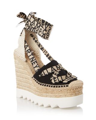 Stella McCartney - Women's Gaia Ankle Tie Espadrille Platform Wedge Pumps