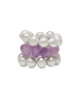 Completedworks Cultured Freshwater Pearl & Jade Bead Triple Row Ring In Sterling Silver In Purple/white