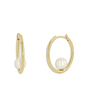 Shop Zoë Chicco 14k Yellow Gold White Pearls Cultured Freshwater Pearl Huggie Hoop Earrings In Gold/white