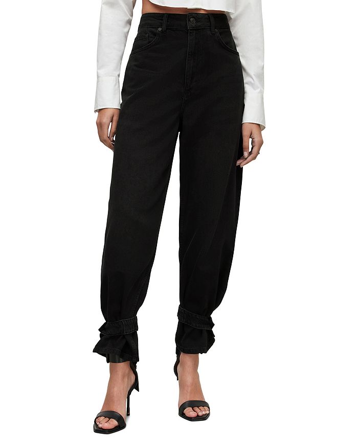 ALLSAINTS Tara High Rise Ankle Tie Jeans in Washed Black Bloomingdale's