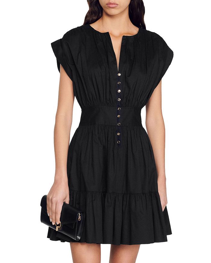 Sandro Amethyste Cotton Ruched Mini Dress | Bloomingdale's