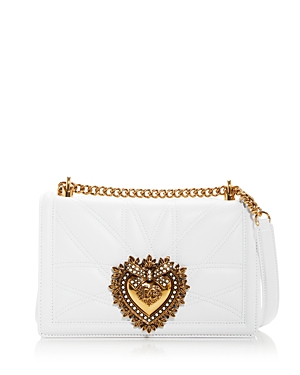 Shop Dolce & Gabbana Medium Devotion Bag In Quilted Nappa Leather In Optic White/gold