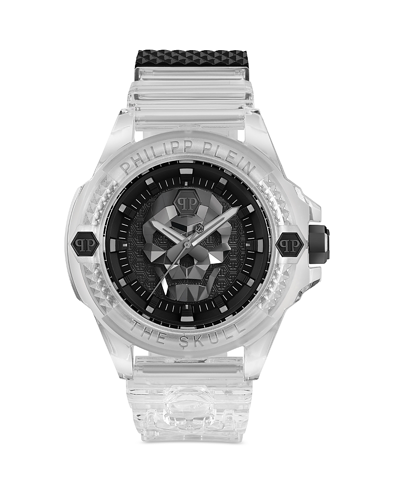 Philipp Plein Men's The $kull Transparent Silicone Strap Watch 45mm In Black/white