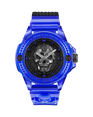 Philipp Plein Men's The $kull Blue Transparent Silicone Strap Watch 45mm In Black/blue