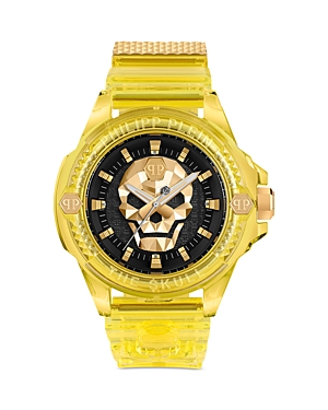 Philipp Plein The Skull Plastic Strap Watch, 44mm In Black/yellow