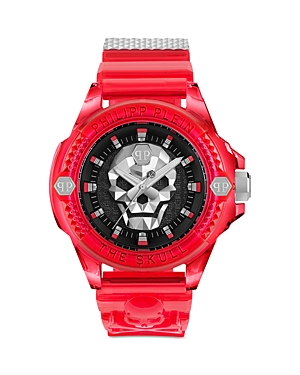 Philipp Plein Men's The $kull Red Transparent Silicone Strap Watch 45mm In Black/red