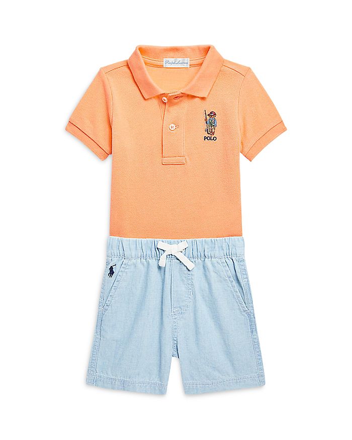 Ralph Lauren - Boys' Polo Bear Cotton Polo Shirt & Chambray Shorts Set - Baby