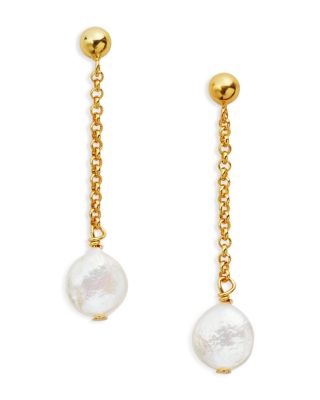 AQUA - Cultured Freshwater Coin Pearl Drop Earrings in 18K Gold-Plated Sterling Silver - Exclusive