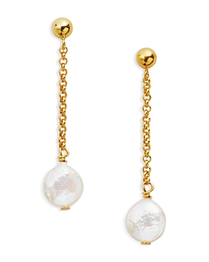 Aqua Cultured Freshwater Coin Pearl Drop Earrings in 18K Gold-Plated Sterling Silver - 100% Exclusive